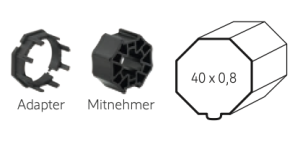 Somfy ➤ Adapter und Mitnehmer für Achtkant SW 40 x 0,6 / 0,8 Außenfalz Baureihe 40 #9708976 #9147545