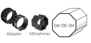 Somfy ➤ Adapter und Mitnehmer für Achtkant 70 x 1,5/1,6 und SW 70 E-SM Baureihe 50 #9705340 #9707026 #9761002