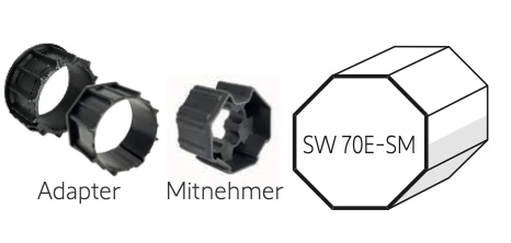Somfy ➤ Adapter und Mitnehmer für Achtkant 70 x 1,5&1,6 und SW 70 E-SM #9705340 #9707026 #9761002✅ online günstig kaufen!