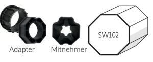 Somfy ➤ Adapter und Mitnehmer für Achtkant SW 102 Baureihe 50 #9707026 #9761013 #9762013