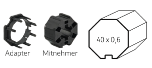 Somfy ➤ Adapter und Mitnehmer für Achtkant SW 40 x 0,6 / 0,5 - Baureihe 40 #9011795 #9500344