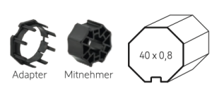 Somfy ➤ Adapter und Mitnehmer für Achtkant SW 40 x 0,8 Innenfalz Baureihe 40 #9011795 #9147545 ✅ online kaufen!