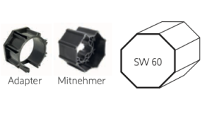 Somfy ➤ Adapter und Mitnehmer für Achtkant SW 60 Baureihe 50 #9707025 #9751001