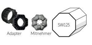 Somfy ➤ Adapter und Mitnehmer für Achtkant SW 125 Baureihe 50 #9707026 #9701069 #9420343