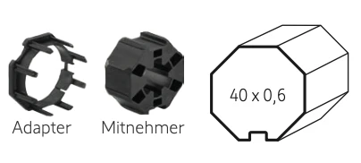 Somfy ➤ Adapter und Mitnehmer für Achtkant SW40 x 0,6 / 0,5 - Baureihe 40 #9011795 #9500344✅ online günstig kaufen!