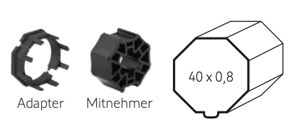 Somfy ➤ Adapter und Mitnehmer für Achtkant SW40 x 0,6 / 0,8 Außenfalz Baureihe 40 #9708976 #9147545✅ online günstig kaufen!