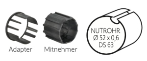 Somfy ➤ Adapter und Mitnehmer für Ø 52 x 0,6 Flachnut Baureihe 50✅ #9008143 #9008142