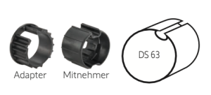 Somfy ➤ Adapter und Mitnehmer für Ø 63 x 0,8-1,0 Flachnut Baureihe 50✅ #9707028 #9751014