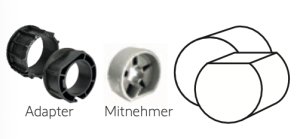 Somfy ➤ Adapter und Mitnehmer für Rundrohr 100/102 x 2 Baureihe 50 #9707026 #9420370 #9420304