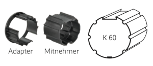 Somfy ➤ Adapter und Mitnehmer für LT 50 K 60 Baureihe 50 #9707026 #9703897 #9751003